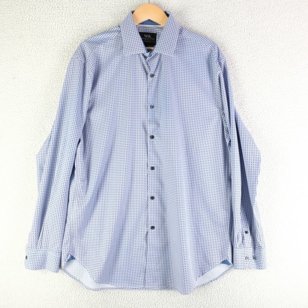 Work Rest Karma Shirt Mens 17 Blue Gemetric 4 Way Stretch Business Casual